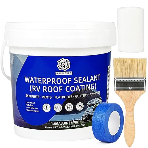 RV Roof Sealant & Coating – Liquid Rubber Waterproof Sealant for RV, Camper, Trailer Roof Repair, Leak Proof, DIY Application – 1 Gallon Kit