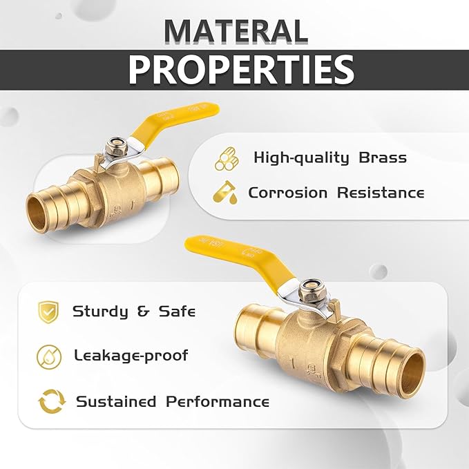 10-Pack Foskan 1" Brass PEX-A Ball Valve with Yellow Handle, Quarter Turn Full Port Valve for PEX-A Pipe Connection