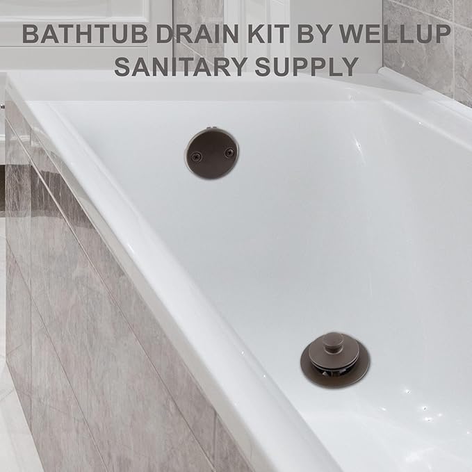 Bronze Bathtub Tub Drain Conversion Kit Assembly, Wellup Lift and Turn Twist Tub Drain Trim Kit with Two-Hole Overflow Faceplate, Oil Rubbed Bronze