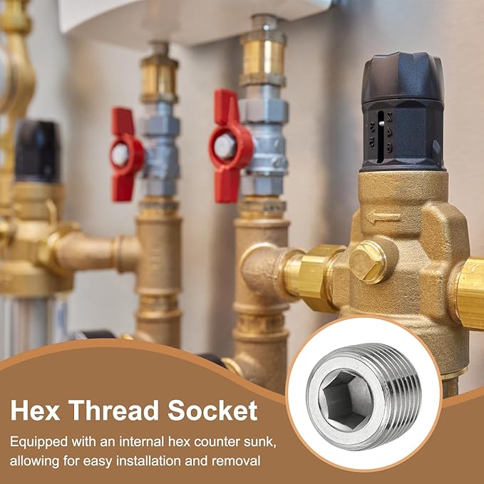 Pipe Plug Stainless Steel Internal Hex Thread Socket Pipe Plug Fitting - Fitting for (Sealing Port - Air Tanks - Water Outlets) 1/2 Inch NPT Male & 6 Pack