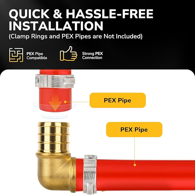 25 Pack Pex Fittings, 3/4" Pex 90 Degree Elbow, Heavy-Duty Brass Crimp Fittings for PEX Pipes with Leak-Resistant Construction, NSF & UPC Certified