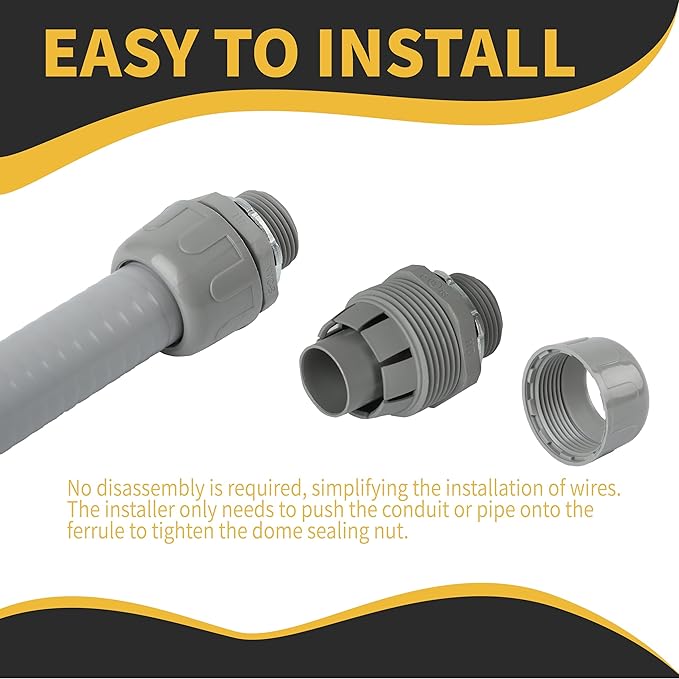 Conduit Connectors, 3/4 Inch Liquid Tight Connector NPT Non-Metallic for PVC Electrical Flexible Conduit Fittings, 180 Degree Straight, UL Listed for Home Outdoor Tubes Tools, Grey (150-Pack)