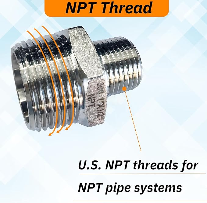 2pcs 1" NPT x 1/2" NPT Stainless Steel Nipple, 1" to 1/2 Adapter Fitting Reducing Solid Hex Stainless Steel Nipple, Male Reducer for Extending and Connecting Pipes