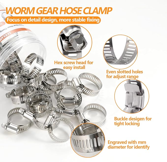 20 Pack Worm Gear Hose Clamp, Adjustable from 3/4 Inch to 1-1/4 Inch (18-32mm) Stainless Steel Fuel Line Hose Clamps, Metal Fuel Line Hose Clamps for Automotive Plumbing And Mechanical Application