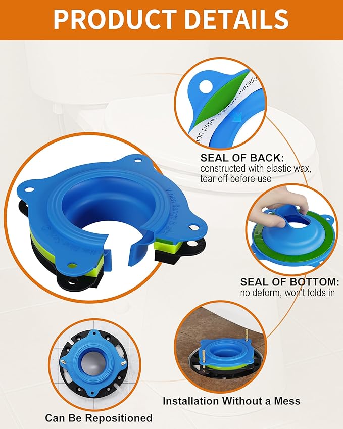 Toilet Flange Repair Kit with Elastic Wax Ring- Premium Toilet Seal and Gasket Replacement, Fits 3"/4" Drain Pipes, Professional Toilet Repair Solution, No Wax Mess Installation