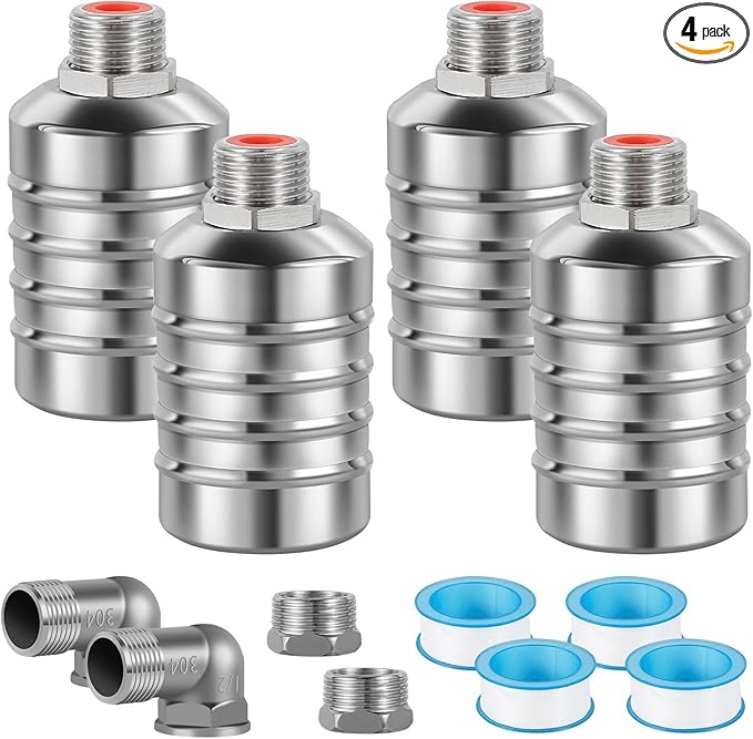 4pcs 304 Stainless Steel Automatic Water Float Valve 1/2" and 3/4" Connection Types Precise Control Water Level Controller Water Level Control Float Valve for Sink for Water Tank Livestock Troughs