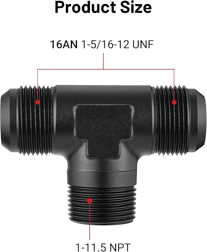 EVIL ENERGY 16AN Tee Male Flare to 1 NPT on Side Branch T Fitting Adapter Aluminum Black