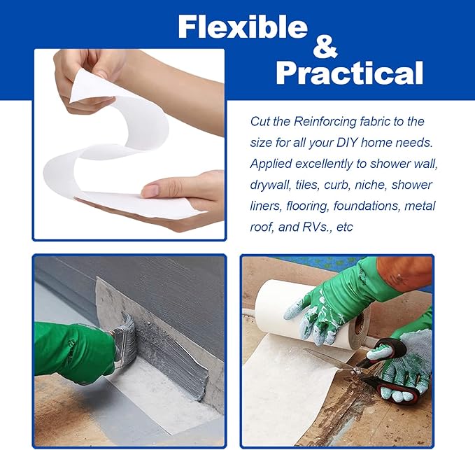 6 Inches X 328 Feet Waterproofing Membrane Anti Fracture Fabric, Reinforcing Water Barrier Drywall Mesh Tape, Liquid Waterproof Membranes Fiberglass Tape for Shower Wall,Leak,Seam