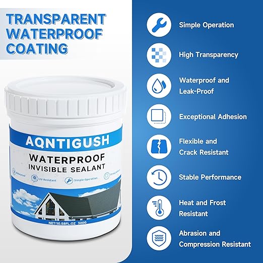 21oz Transparent Waterproof Sealant Coating Invisible Waterproof Agent, Waterproofing Adhesive for Roofs, Walls, Bathroom, Shower, Wood, Indoor & Outdoor Water Proof Clear Paint Sealer 600g