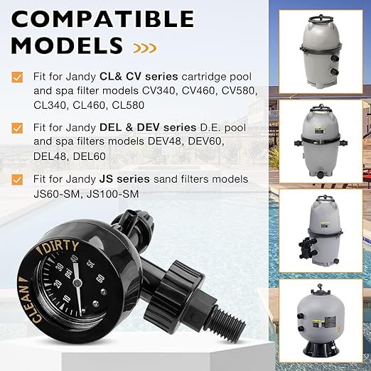 Air Gauge Release Valve Assembly Compatible with CV & CL, DEV & DEL, JS Series, Air Relief and Pressure Gauge Replacement for Zodiac Jandy Pool and Spa Filters, Replaces R0357200, 1/4" mpt, 0-60psi