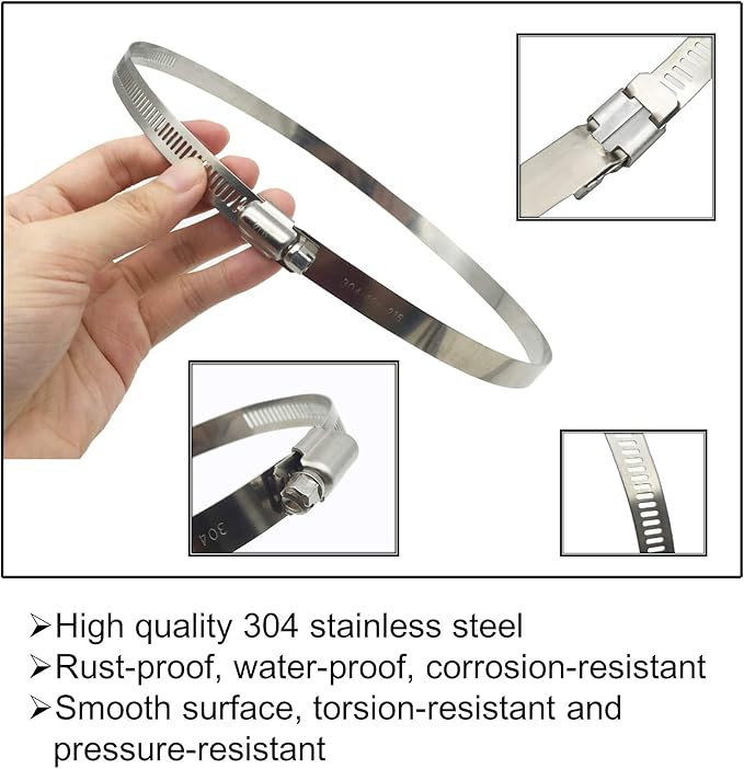 4Pcs 8" Adjustable 304 Stainless Steel Duct Clamps Hose Clamp Pipe Clamp Air Ducting Clamp worm drive hose clamps (194mm-216mm)