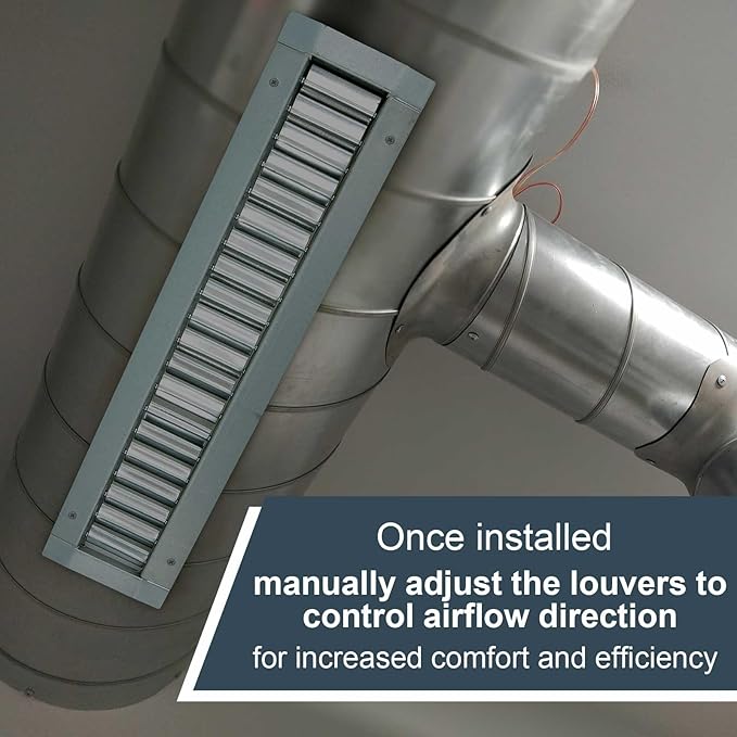 1 Pcs 13 x 3 Inch Louvered Air Return Vent Cover for Round Ducts from 6.30" to 15.74" Inches Galvanized Steel with Adjustable Louver Blades, HVAC Pipes Air Supply Exhaust Register Grille