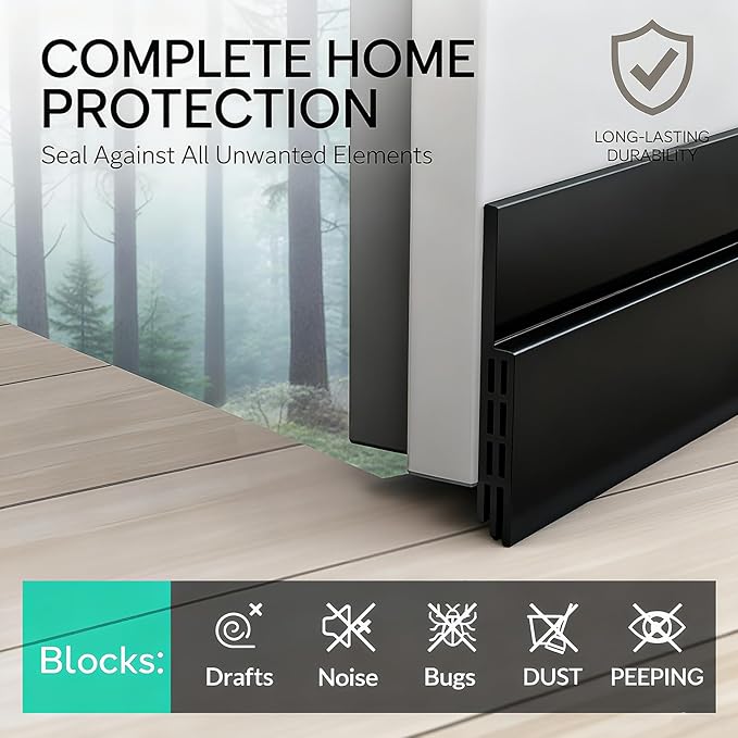 2 Pack Door Draft Stopper for Bottom of Door, 39" Silicone Weather Stripping Door Seal Strip, Self Adhesive Door Sweep Noise and Dust Blocker, Energy Saving Under Door Draft Blocker for Home & Garage