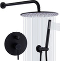 TRUSTMI Matte Black Shower System Wall Mounted Pressure Balance 10-Inch Rainfall Shower Set with Brass Rough-In Diverter Valve and Trim Kit