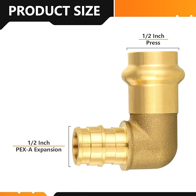 30-Pack HeSun Copper Press Fitting Elbow, 1/2" PRESS X 1/2" PEX-A F1960 Expansion Elbow, LF Brass