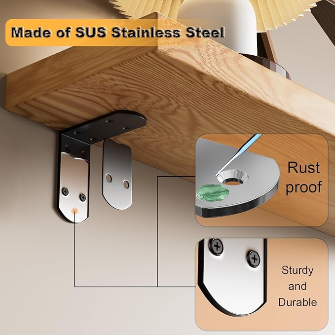 Alise 4Pcs Stainless Steel L Brackets for Shelves Black, Small Floating Shelf Brackets, 90 Degree Right Angle Bracket, Heavy Duty Metal L Bracket Corner Brackets for Wood Furniture (3.94X3.94 in)