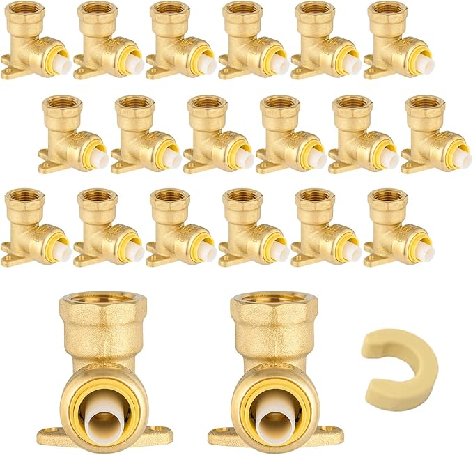 20-Pack Niikappu Push fit Drop Ear Elbow, 1/2 Inch x 1/2 Inch Female NPT Drop-ear Elbow Brass Push Fittings for PEX, Copper, CPVC, PE-RT Pipes, with Disconnect Clip