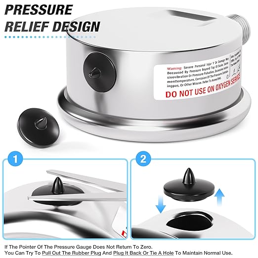 MEANLIN MEASURE 0~1000Psi Liquid Filled Pressure Gauge Stainless Steel with 316 Stainless Steel Joint 1/4" NPT 2.5" FACE DIAL for WOG Water Oil Air Lower Mount