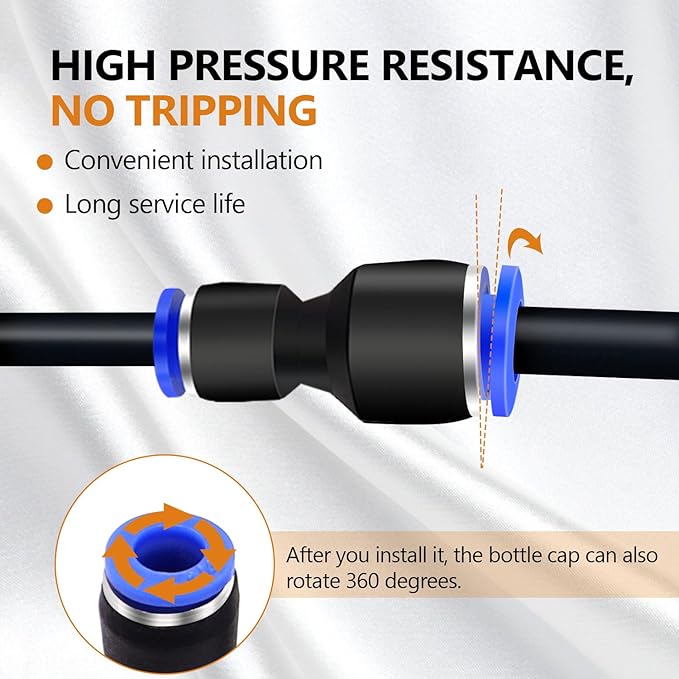 mankk 20PCS Reducer Push to Connect Fittings 3 Sizes 1/4" OD x 3/8" 5/16" 1/8"OD Quick Connect Air Hose Fittings Straight Reducer Union Reducing Coupler