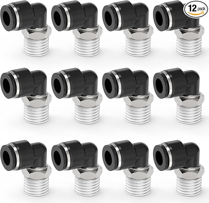 12Packs 1/4" OD Tube x 1/2" NPT Thread Elbow Push to Connect Fittings,Pneumatic Male Quick Connect Air Line Hose Fittings Accessories