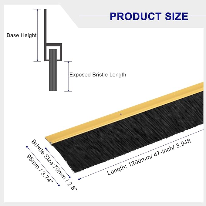 uxcell 2Pcs Door Brush Bottom Sweep H-Shape Aluminum Alloy Base with 2.8-inch PP Brush for Home, Industrial (47-inch L, Golden)