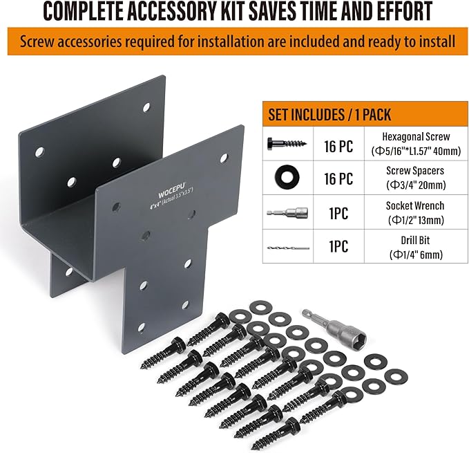 8 Pack Heavy Duty 4x4 (Actual 3.5"x3.5") Stainless Steel Post Caps Tie Bracket , Fit Connecting Wood Gazebo, Deck Patio Post and Wood Beams Bracket (Dark Ggray)