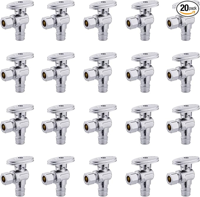20 PCS EFIELD Stop Valve Pex-a 1/4 Turn Angle 3/8" OD Compression X 1/2" Expansion (F1960), Chrome Plated Brass,(VALVE094-20PCS)