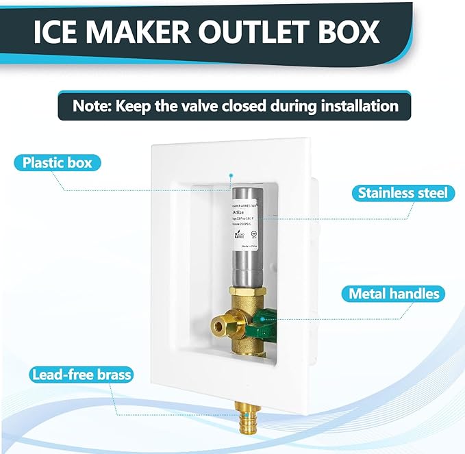 10-Pack Seelink Pre-Assembled Ice Maker Outlet Box, 1/2" PEX Crimp Inlet x 1/4" OD Compression Outlet, with Installed 1/4-Turn Ball Valve and Stainless Steel Hammer Arrestor