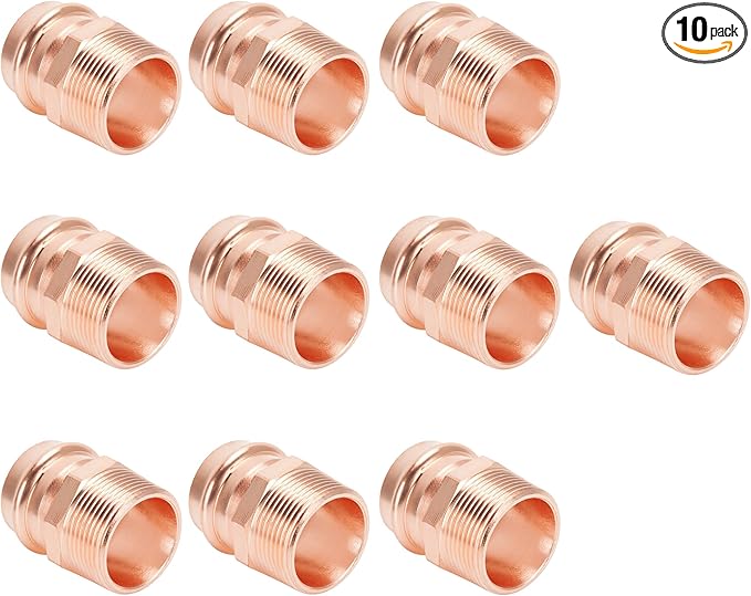 Copper Press Fittings 1/2 inch Male Adapter Pressure Copper Fitting P x Male NPT Connection for Residential, Commercial 10-Pack