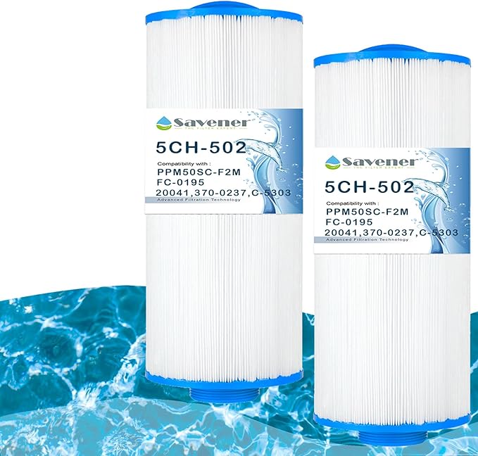 Savener® 5CH-502 Hot Tub Spa Filter Cartridge (Fine Thread), Replaces PPM50SC-F2M, FC-0195, Marqui Spa 20041, 20091, Cal Spas C-5303, Magnum MA 50, SP-PS-0195, 370-0237, 50 Sq. Ft, 2 Pack