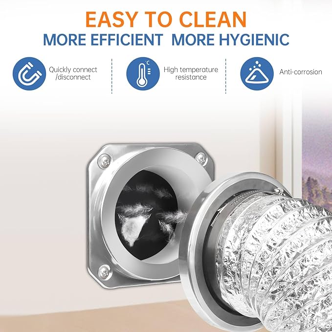 Magnetic Dryer Vent Coupling Connector Kit - DV180 Airtight Seal, Quick Connect, Includes 4"x3.3ft Duct & 2 Clamps
