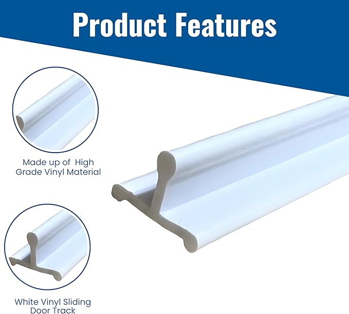 KC Hardware Vinyl Sliding Screen Door Track, Sliding Door Bottom Track Replacement, Patio Screen Door Guide - Flat White Vinyl - 96 Inch- Pack of 1