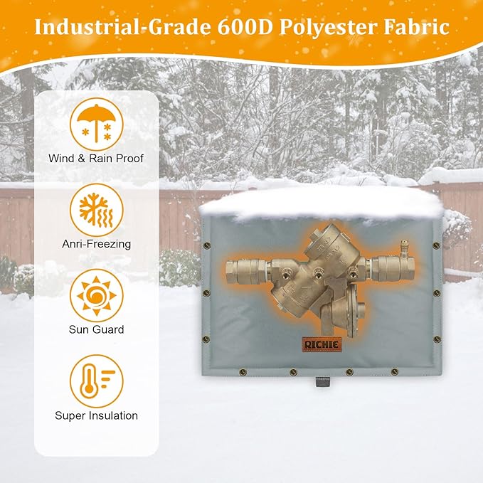 Backflow Preventer Insulated Cover (5°F) for Winter Freeze Protection, 21" W x 16" H Thickened Pressure Reducing Value & Well Pump Cover, Outdoor Waterproof Insulation Pouch for Sprinkler Valve, Grey