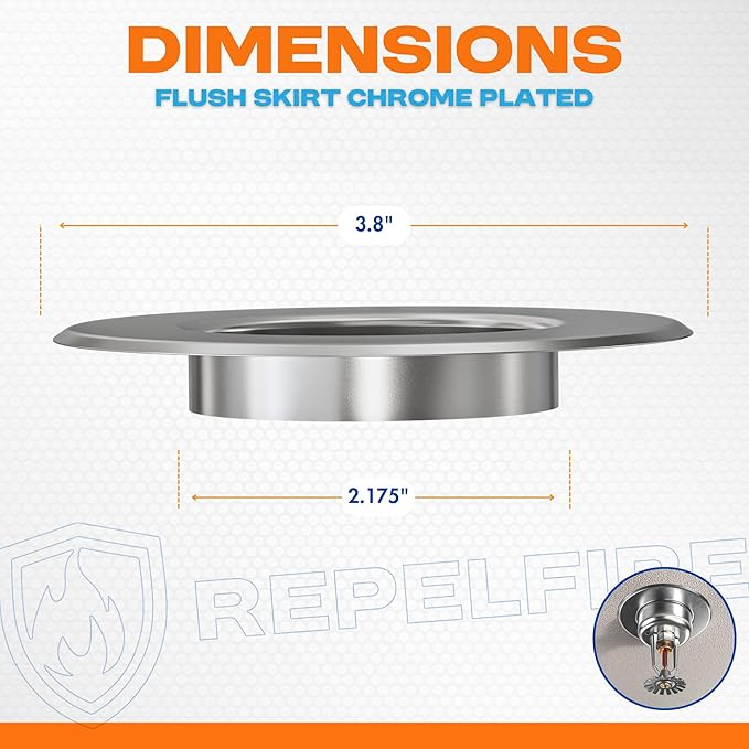 Fire Sprinkler Escutcheon Skirt, FLUSH Escutcheon Pendant Skirt Chrome Plated, Works with Standard 401 Style Cup, Short Cup, and Retrofit 2 Piece Cup, Fire Sprinkler Skirt