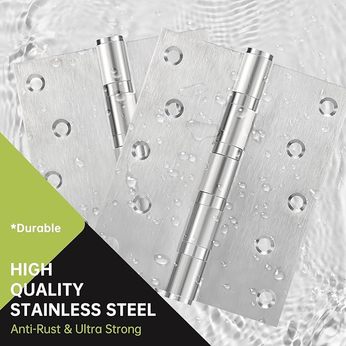 5" Ball Bearing Door Hinges 6 Pack, Heavy Duty Stainless Steel Hinge 5 x 4 Inch for Interior Exterior Doors, with Stainless Steel Screws, Silver