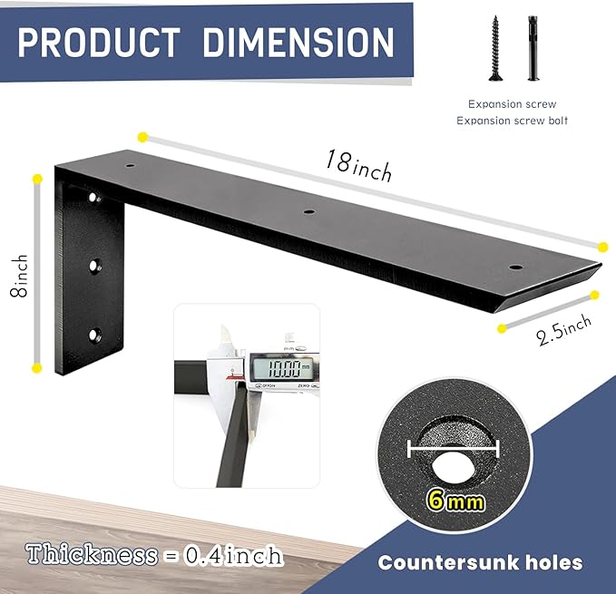 Countertop Support Bracket 18 inch 4 Pack Granite Countertop Bracket 18" x 8" x 2 1/2" Heavy Duty Shelf Bracket L Bracket Mantel Corbels for Wood/Quartz/Concret/Laminate Countertops