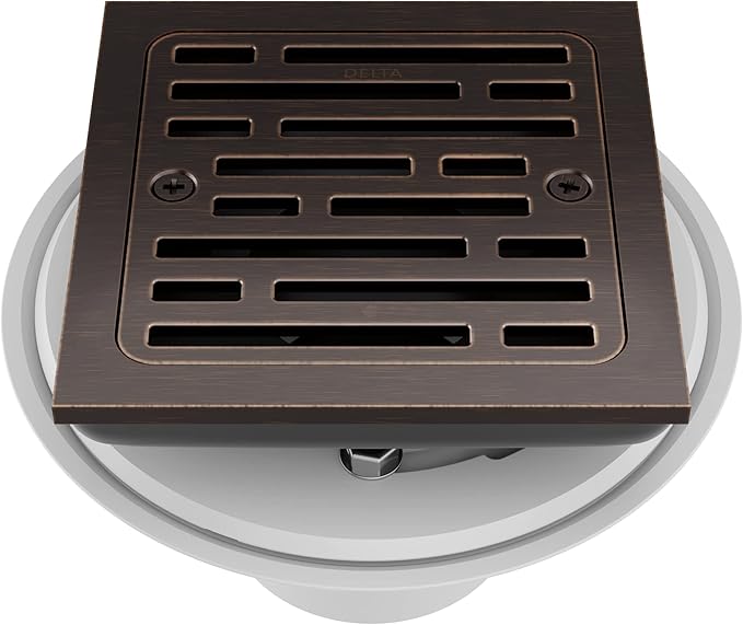 Delta Faucet 4 Inch Tile-In Square Shower Floor Drain Oil Rubbed Bronze, Shower Drain Kit, Square Shower Drain, Chrome Shower Drain, Shower Floor Drain, Venetian Bronze DT062412-RB