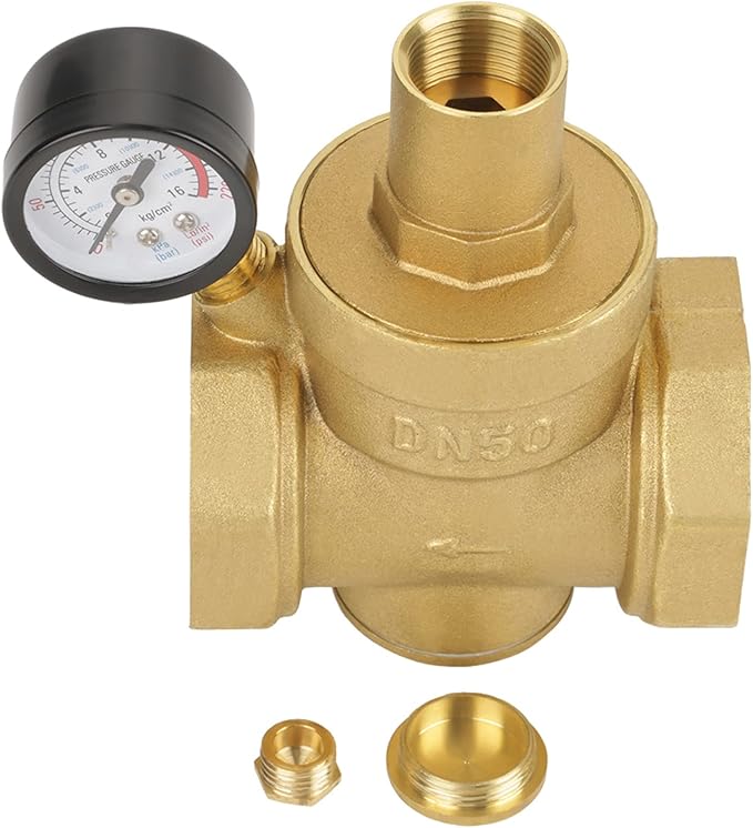 BSP DN50 Brass Water Pressure Reducing Valve Adjustable Gauge Flow Regulator for Tap Water Equipment Durable Piston Structure High Pressure Resistance 1.6Mpa