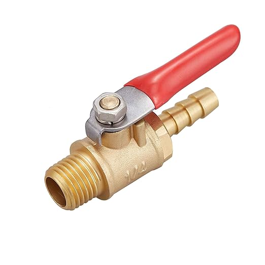 2 PCS Brass Water Mini Ball Valve Shut Off Switch, 1/4" NPT Male Thread x 1/4 INCH Hose Barb Pipe Tubing Fitting Coupler, 180 Degree Operation Handle