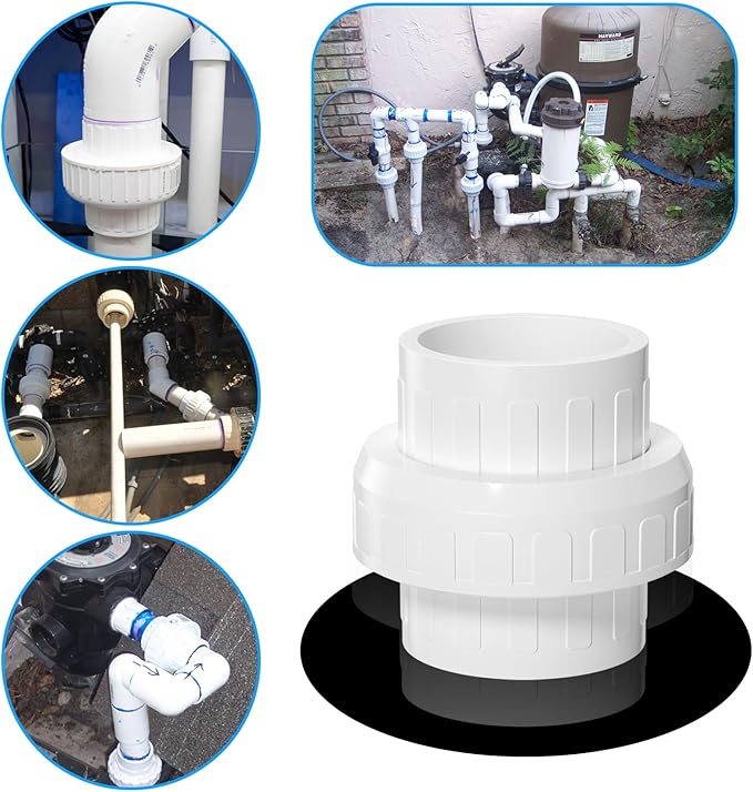 4PCS PVC Union Coupling 1-1/2Inch, Furniture Grade PVC Union Pipe Fittings with EPDM O-Ring, Schedule 40 White Slip Coupling Adapter for Irrigation, Pool & Spa System, indoor Plumbing Project