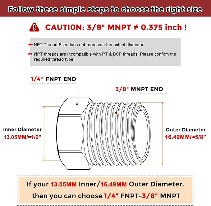 Pack of 15, 3/8" NPT Male to 1/4" NPT FeMale Solid Brass Hex Bushing, Hose Fittings Adapter Threaded Reducer Heavy Duty for Pipe Leak Repair, Pneumatic Systems, Compression