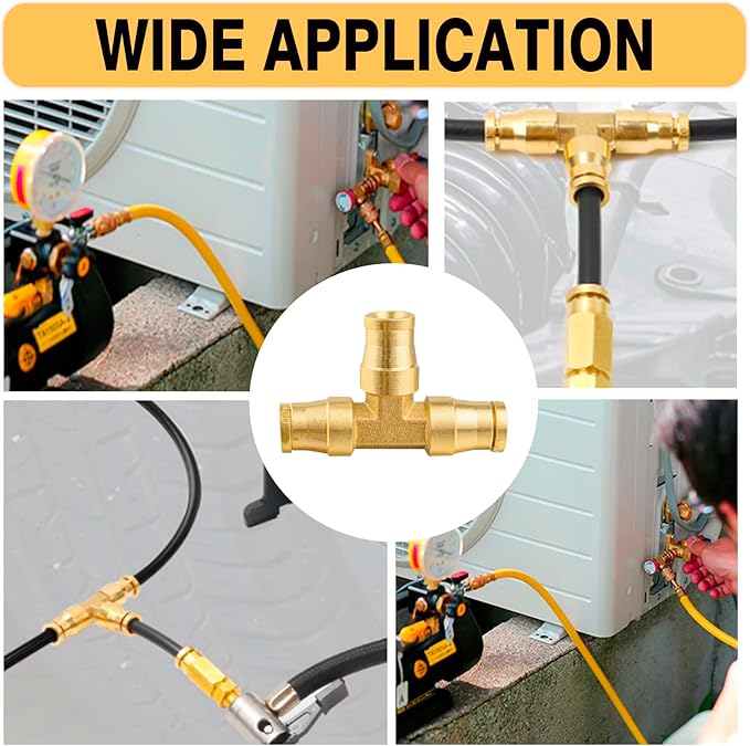 1/4" DOT Air Fittings,1/4" Tube OD Tee Union Brass Air Brake Line Fittings Push in Fitting, Push to Connect Union Fittings, for Trucks Trailers Use and Air System Industria Workshops (4 PCS)