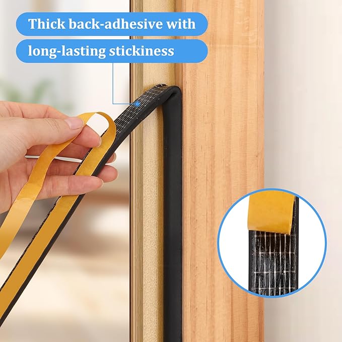 19.7Feet Rubber Weather Stripping Door Seal, Self-Adhesive Seals for Window Gap, Soundproofing, Insulation Strip, Door Sealers for Door Frame (Black)