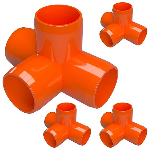 FORMUFIT 1” 4-Way Tee Furniture Grade PVC Fitting in Orange, Made in USA, UV-Resistant, Impact-Proof, 1.315” Actual Socket Diameter (Pack of 4) - F0014WT-OR-4