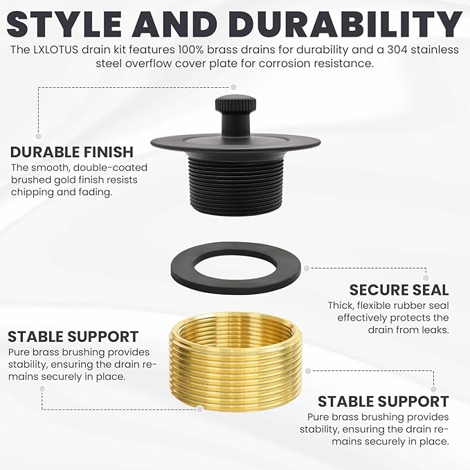 Oil Rubbed Bronze Bathtub Drain Kit - Lift and Turn - Replacement Kit for Bathtub, Overflow Plate and Screws Included, Universal Fit 1-3/8" and 1-1/2"- Brass Construction - Easy Install