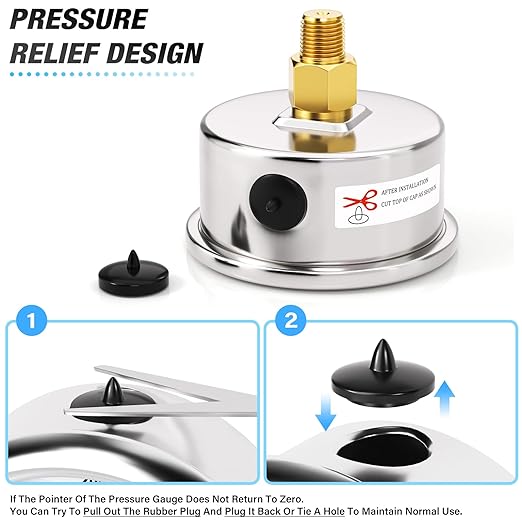 MEANLIN MEASURE 0~15Psi Dry Low Pressure Gauge Stainless Steel 1/8" NPT 2" FACE DIAL Waterproof for Water Oil Air Well Pump Tank Tire Pressure Test Back Mount, with 1/4" NPT and 3/8" NPT Hex Bushing