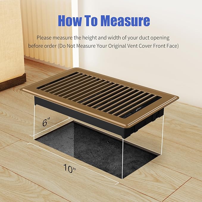 6x10 Floor Register, Heavy Duty Steel Walkable Floor Vents Covers, Adjustable Air Supply Lever Register Vent Cover for Home Floor and Wall, Fits 10x6 and 6x10 Duct Opening, 2 Pack, Brown