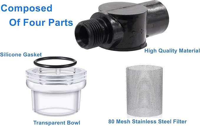 Twist-On Pipe Water Pump Strainer,RV Water Pump Filter Compatible With Shurflo Or Wfco,1/2" Npsm Inlet/Outlet With 80 Mesh Stainless Steel Filter Screen For RV Marine Replacement 2 Pack