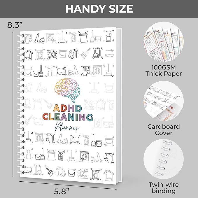 ADHD Cleaning Planner, ADHD Cleaning and Organizing Planner for Adults Women Mom, Household Cleaning Schedule and Checklist, Daily Weekly Monthly Chore Chart Notebook for Family Editable 5.8 x 8.3"
