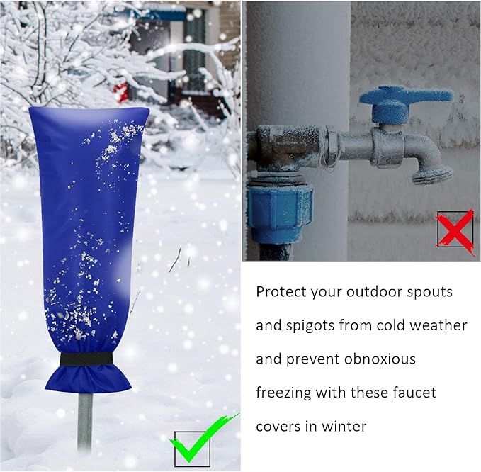 Frienda Outdoor Faucet Cover for Winter Freeze Protection 25'' x 10'' Winter Outside Large Backflow Preventer Insulation Spigot Hose Bib Cover for Garden Lawn Faucet Yard Hydrant(Blue,2 Pieces)